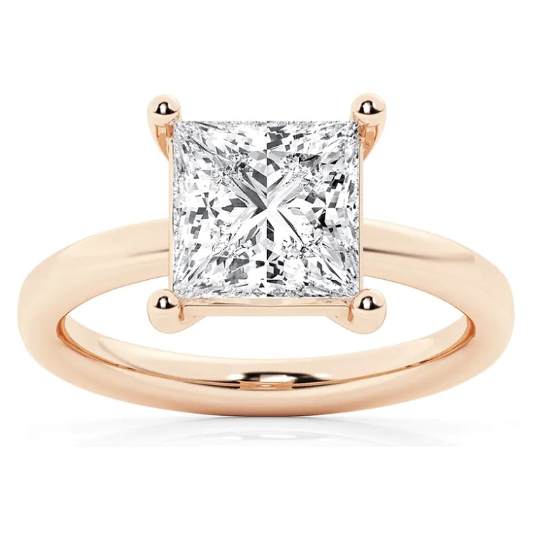 Princess solitaire diamond engagement ring in rose gold — Jewelry by Allen Joseph, Mahwah NJ