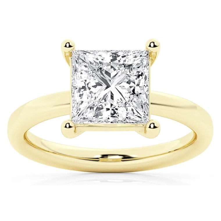 Princess solitaire diamond engagement ring in yellow gold — Jewelry by Allen Joseph, Mahwah NJ