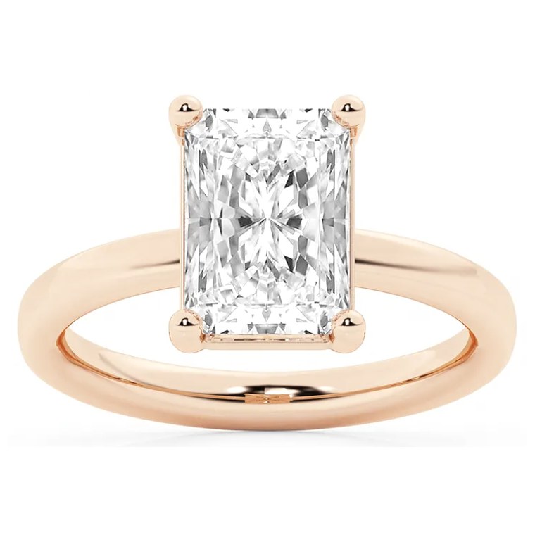 Radiant solitaire diamond engagement ring in rose gold — Jewelry by Allen Joseph, Mahwah NJ