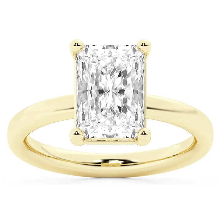 Radiant solitaire diamond engagement ring in yellow gold — Jewelry by Allen Joseph, Mahwah NJ