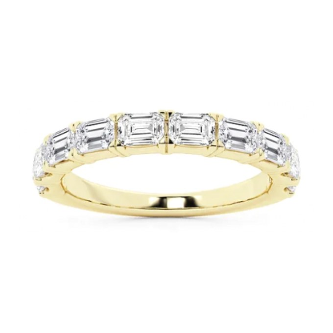 East West Emerald Wedding Band wedding band in yellow gold — Jewelry by Allen Joseph, Mahwah NJ