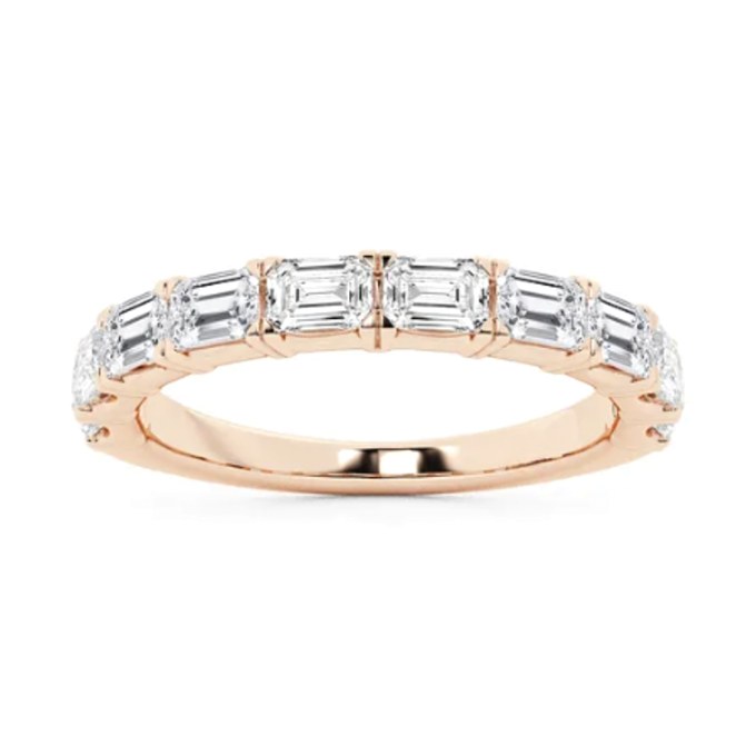 East West Emerald Wedding Band wedding band in rose gold — Jewelry by Allen Joseph, Mahwah NJ