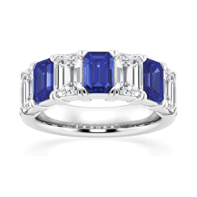 Emerald Gemstone band with sapphire gemstones — Jewelry by Allen Joseph, Mahwah NJ