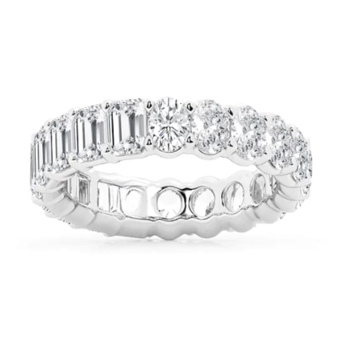 Half Emerald Half Oval Eternity wedding band in white gold — Jewelry by Allen Joseph, Mahwah NJ