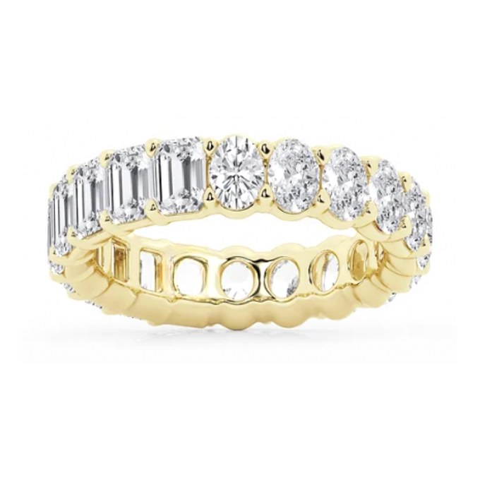 Half Emerald Half Oval Eternity wedding band in yellow gold — Jewelry by Allen Joseph, Mahwah NJ