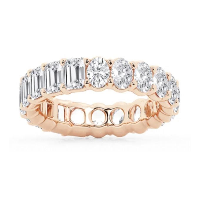 Half Emerald Half Oval Eternity wedding band in rose gold — Jewelry by Allen Joseph, Mahwah NJ
