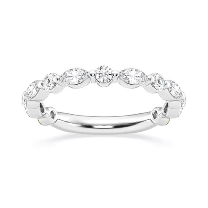 Half Round Half Marquise Wedding Band wedding band in white gold — Jewelry by Allen Joseph, Mahwah NJ