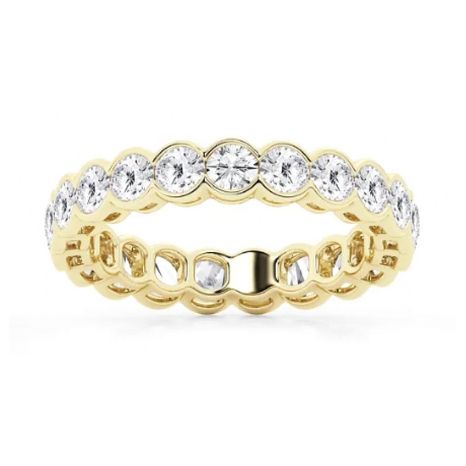 Bezel Eternity wedding band in yellow gold — Jewelry by Allen Joseph, Mahwah NJ