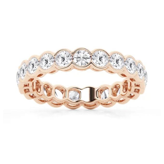Bezel Eternity wedding band in rose gold — Jewelry by Allen Joseph, Mahwah NJ
