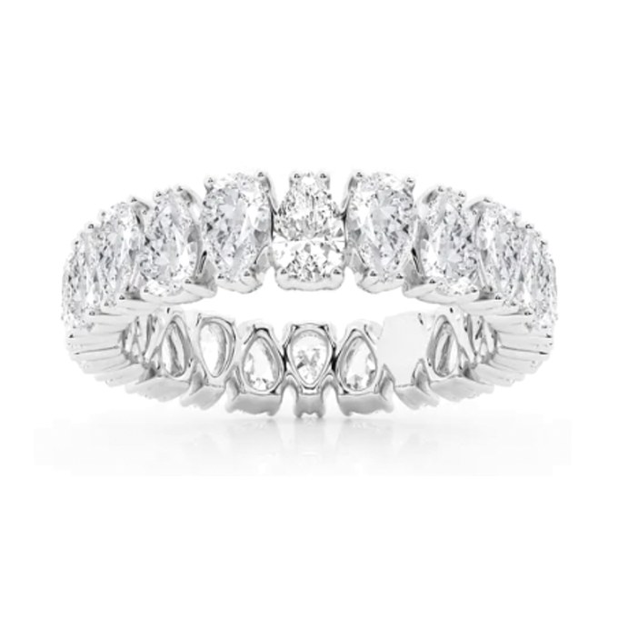 Upside Down Pear Eternity wedding band in white gold — Jewelry by Allen Joseph, Mahwah NJ