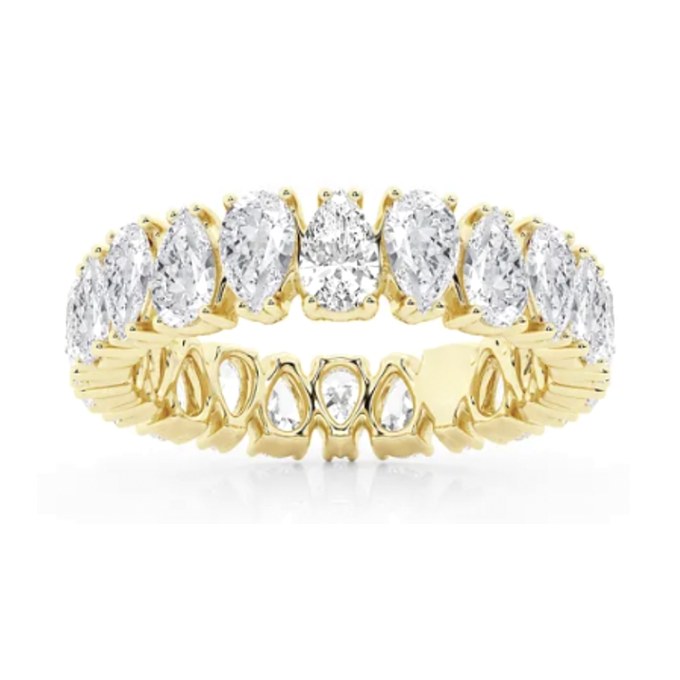 Upside Down Pear Eternity wedding band in yellow gold — Jewelry by Allen Joseph, Mahwah NJ