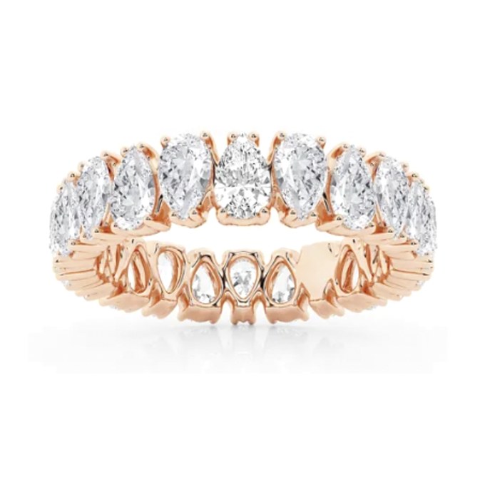 Upside Down Pear Eternity wedding band in rose gold — Jewelry by Allen Joseph, Mahwah NJ